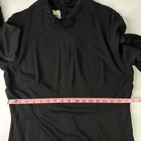 70s Vtg Kay Windsor Black Maxi Dress High Neck Sparkle Trim Goth Witchy Sz S/M? - Picture 5 of 16